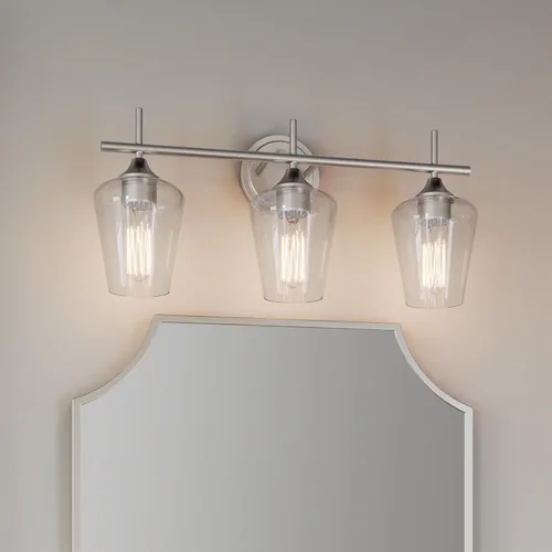 Miniatura 3 de ML Lighting Ashford - 3 tocador de baño ligero, 10.25 pulgadas de alto y 22 pulgadas de ancho, acabado de níquel cepillado cepillado níquel