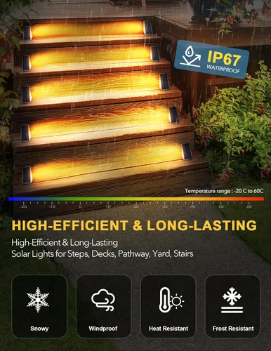 Miniatura 7 de AUDLES Luces solares LED impermeables para escaleras, luces de escalera para exteriores, luces solares blancas cálidas IP67, luces decorativas