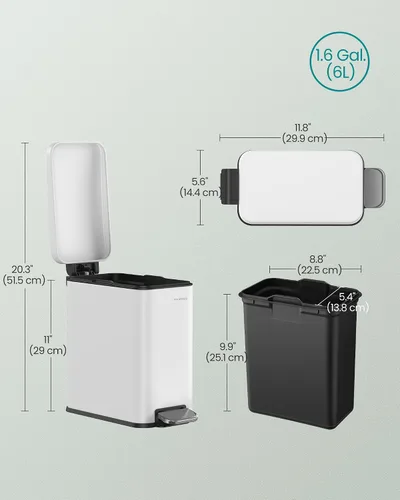 Miniatura 7 de SONGMICS Basurero de baño, 1.3 galones (5 L) pequeño con tapa, delgado para espacios pequeños, cubo de basura de acero inoxidable, cierre suave