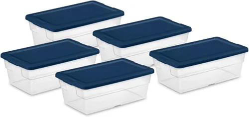 Miniatura 9 de Sterilite Caja de almacenamiento apilable transparente de 6 cuartos de galón con asas y tapa azul para almacenamiento y organización doméstica