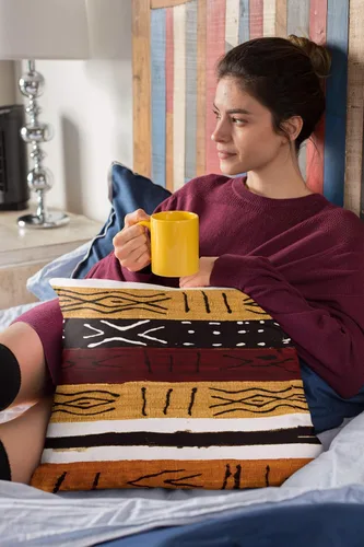 Miniatura 3 de Yaateeh Fundas de almohada decorativas con textura de símbolo étnico africano de 18 x 18 pulgadas, fundas de almohada cuadradas con cremallera