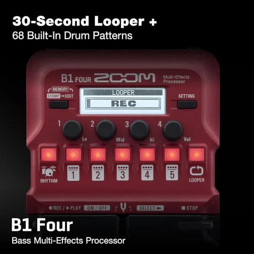 Miniatura 5 de Zoom B1 Four - Pedal procesador de multiefectos para bajo, con más de 60 efectos incorporados, modelado de amplificador, looper, sección rítmica