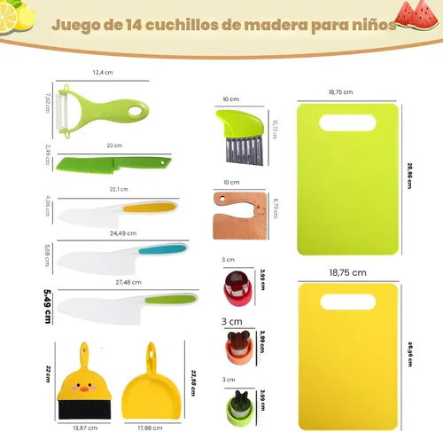 Miniatura 3 de 14 piezas de juego de cuchillos de cocina seguros de juguete Montessori para niños pequeños, juego de cuchillos para niños para cocina real