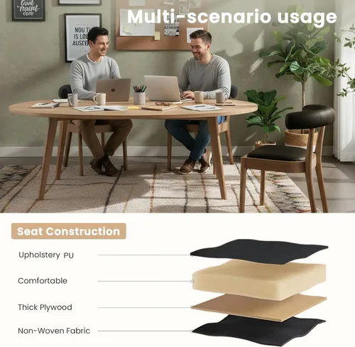 Miniatura 7 de Kmax Sillas de comedor de mediados de siglo modernas sillas de cocina de cuero con marco acabado de nogal natural, respaldo curvado de poliuretano