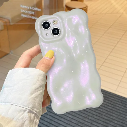 Miniatura 36 de XIZYO Funda para iPhone 13 de 6.1 pulgadas, bonito patrón de ondas, estético, 3D, rizado, ondulado, chapado en purpurina, para mujeres y niñas, Azul