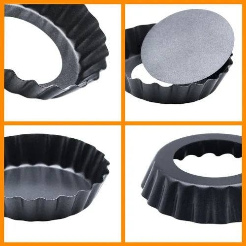 Miniatura 6 de 12 moldes para tarta de huevo, 3 pulgadas mini sartenes con botella suelta, mini conchas antiadherentes, latas de tarta estriadas quiche de acero al