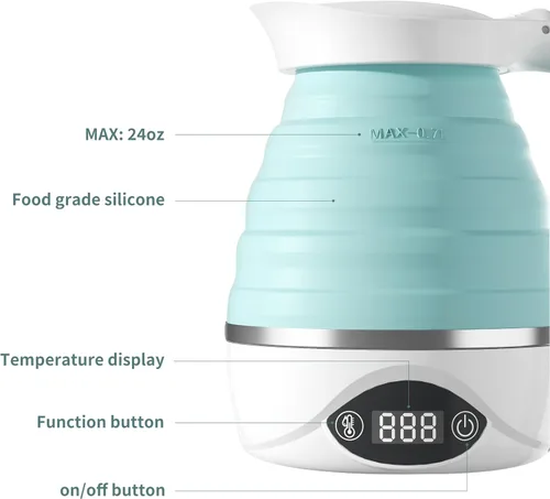 Miniatura 7 de AUCOO Hervidor Eléctrico Plegable de Viaje Portátil para Hervir Agua, Adecuado para Voltaje Dual 110V & 220V, para Té y Café, 850W Pequeño Mini