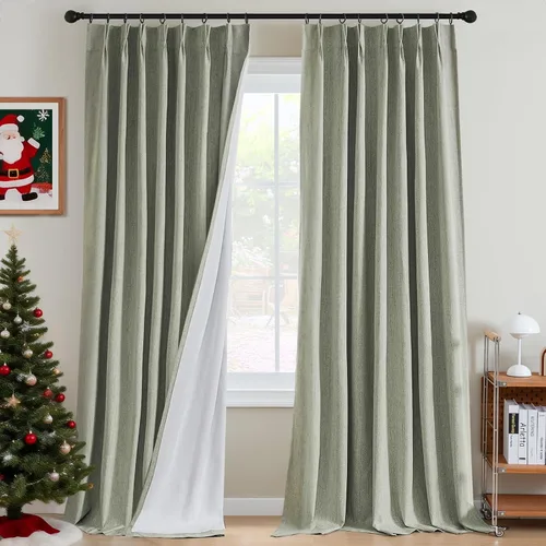Miniatura 14 de H.VERSAILTEX Cortinas opacas plisadas completas de lino con mezcla de felpilla de 84 pulgadas, 2 paneles para dormitorio, aislamiento térmico