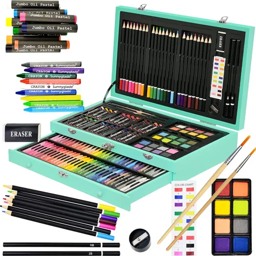Miniatura 10 de Sunnyglade Juego de Arte Deluxe de 145 Piezas, Caja de Arte de Madera y Kit de Dibujo con Crayones, Pasteles al Óleo, Lápices de Colores, Pastillas