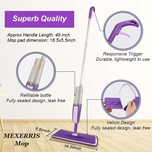 Miniatura 3 de Trapeadores en aerosol para limpieza de suelos de madera dura: mopa MEXERRIS con 3 almohadillas lavables para Swiffer Powermop - Trapeadores húmedos