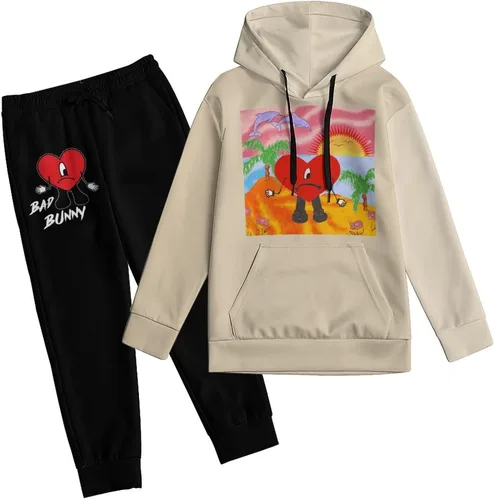 Miniatura 4 de Fcztomv Conjunto de 2 piezas con estampado 3D con capucha y pantalones deportivos, sudadera casual de manga larga