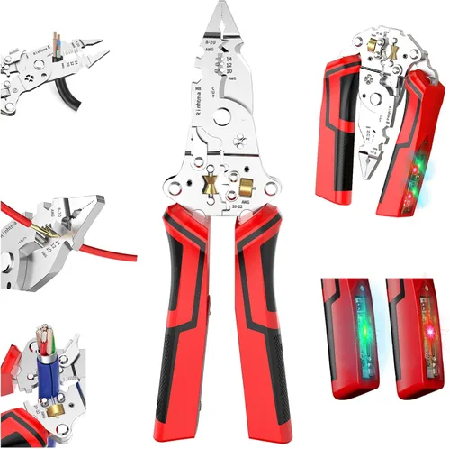 Alicates pelacables 14 en 1, herramienta pelacables recargables 2026 con probador de voltaje y alarmas, detectable 12-250 V, alicates eléctricos de