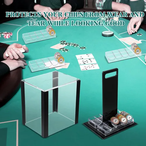 Miniatura 4 de Hiboom 1 estuche acrílico para fichas de póquer, juego de 1000 bandejas de chips de capacidad para fichas, incluye vitrina acrílica portadora y 10