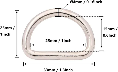 Miniatura 4 de Wuuycoky Silvery D Rings Buckles D-ring Non-welded For Webbing Strapping 0.5" / 0.6" / 0.8" / 1" / 1.25" / 1.5" / 2" Optional 15 unidades de plata