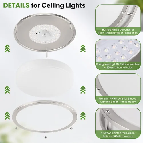 Miniatura 4 de Lámpara de techo LED de montaje empotrado de 36 W, lámpara de techo LED de 13 pulgadas 3600 LM, lámpara de techo moderna 2700 K/3000 K/4000 K/5000