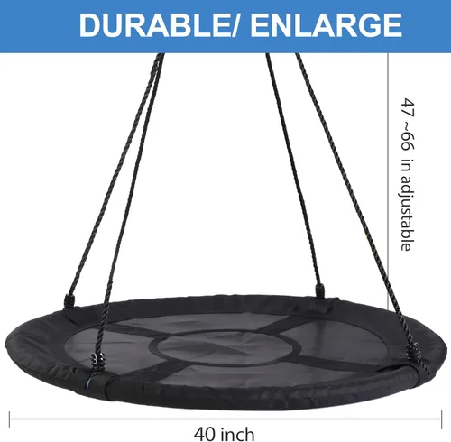 Miniatura 5 de Columpio de árbol de platillo de 40 pulgadas para niños, columpio redondo al aire libre con correas para colgar y cuerdas ajustables, fácil montaje
