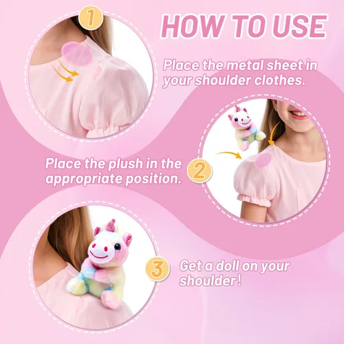 Miniatura 2 de Juguetes de peluche con imán de unicornio para el hombro, lindo regalo de peluche para niñas de 3 a 8 años, accesorios de disfraz, regalos para niños