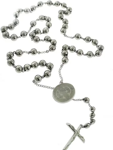 Miniatura 4 de Rosario católico cuentas collar de oración acero inoxidable San Benito medalla de 28 pulgy 6 mm 24 pulg y 6 mm o 18 pulg y 4 mm
