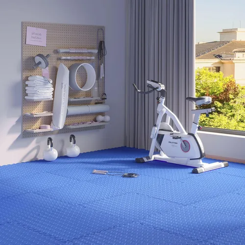 Miniatura 7 de Tapete de espuma EVA, estilo rompecabezas, baldosas conectables, para equipo de entrenamiento en casa y áreas de juego infantil, 24 x 24 x ½ Azul