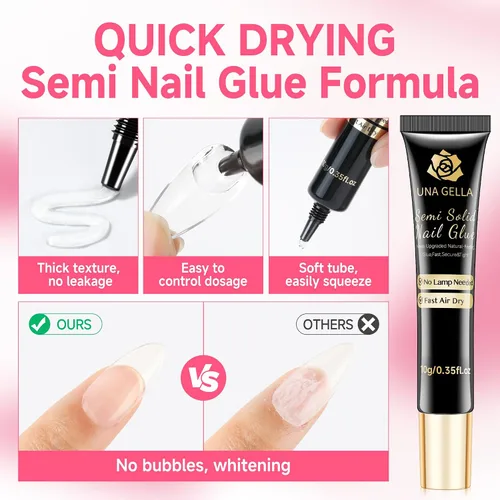 Miniatura 5 de UNA GELLA No necesita lámpara de pegamento sólido para uñas a presión: uñas acrílicas súper fuertes semi pegamento de uñas gel de curado rápido 0.3