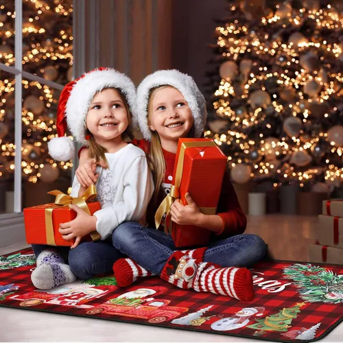 Miniatura 5 de 2 piezas de alfombras y tapetes de cocina de Navidad para el suelo con respaldo antideslizante, decoración de cocina de Navidad feliz, juego