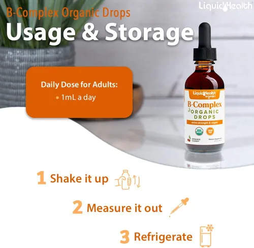 Miniatura 4 de LIQUIDHEALTH USDA - Gotas de complejo orgánico de vitamina B para hombres y mujeres, energía natural, enfoque mejorado, memoria y estado de ánimo