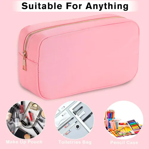 Miniatura 3 de ChezMax Bolsa de maquillaje de viaje, bolsa de cosméticos de nailon para bolso, organizador de artículos de tocador, bolsa impermeable con Rosado