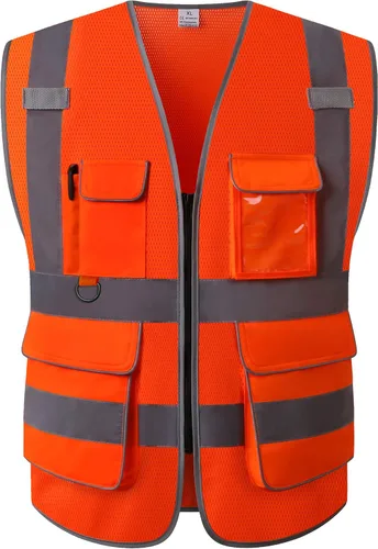Miniatura 12 de LOHASPRO Chaleco de seguridad de alta visibilidad, chaleco reflectante de malla con bolsillos para hombres y mujeres, estándares ANSI/ISEA