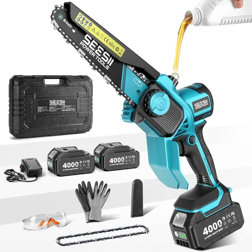 Miniatura 10 de Seesii Mini motosierra, mini motosierra de 6 pulgadas, inalámbrica, de mano, con 2 baterías, para cortar árboles, cortar madera, el mejor regalo Azul
