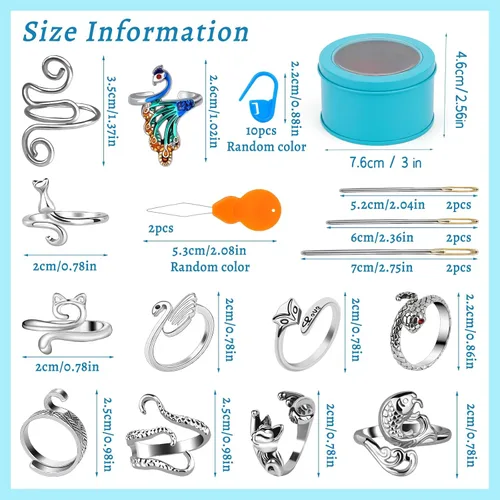 Miniatura 2 de 11 Piezas Anillos de Ganchillo, Anillos de Tensión de Tejido Ajustables, Anillos de Hilo con Bucle para Dedos, Anillo de Ganchillo para Dedo, Guía