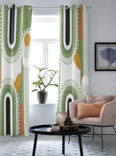 Miniatura 5 de Curtains Panels for Living Room Mid-Century Modern Art Geometric Abstract Green Window Curtains Light Filtering Grommet Top Drapes for Bedroom