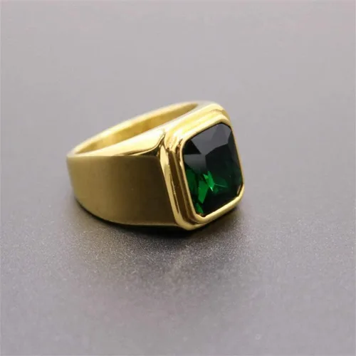 Miniatura 3 de Anillo de acero inoxidable chapado en oro con piedra cuadrada disponible en varios