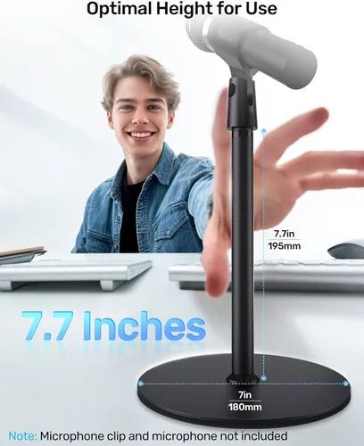 Miniatura 2 de Soporte de micrófono de escritorio, base pesada y amplia compatibilidad, soporte de micrófono de mesa de 3/8 pulgadas con adaptadores de tornillo
