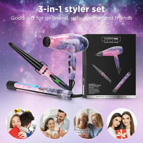 Miniatura 2 de 3 en 1 1875W secador de pelo alisador rizador, juego de peinado PARWIN PRO BEAUTY para el cabello, regalo de San Valentín, secador de pelo iónico