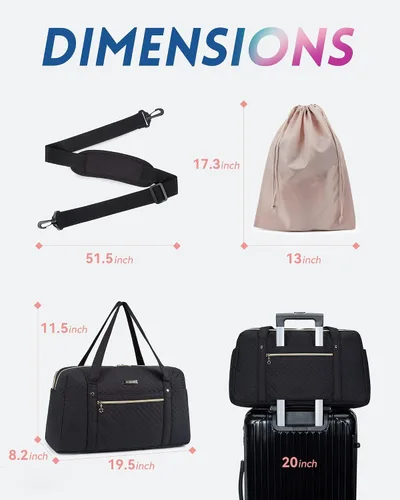 Miniatura 6 de BAGSMART - Bolsa de lona de viaje para mujer bolsa de mano grande con compartimento para laptop bolsa de zapatos Negro Bolsa de viaje