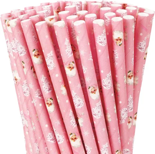 Miniatura 8 de 100 pajitas de papel de bastón de caramelo de Navidad, color rojo y blanco, para invierno, desechables, para bebidas, decoraciones de cócteles
