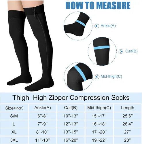 Miniatura 3 de Calcetines de compresión con cremallera alta hasta el muslo de 20-30 mmHg, medias de compresión con cremallera hasta el muslo para mujeres