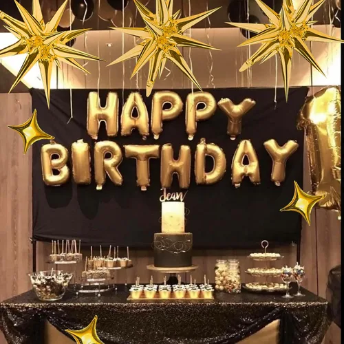 Miniatura 5 de Kit de Globos de Papel Aluminio con Estrella Dorada - Paquete de 6 Globos de Cono y Punta de Explosión Estelar de 12 Puntos con 10 Piezas