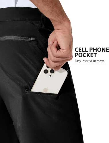 Miniatura 3 de PULI Vestido corto de golf elástico para hombre, de secado rápido, casual, ligero, frente plano, de 10 pulgadas, pantalones cortos híbridos