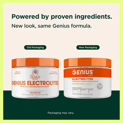 Miniatura 4 de Genius Electrolytes - Mezcla de bebida en polvo, naranja y efervescencia, 30 porciones, refuerzo de hidratación natural y suplemento de resistencia