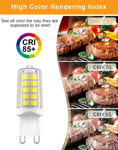 Miniatura 5 de Paquete de 10 bombillas LED G9, bombillas de araña T4 equivalentes a 40 vatios, 4W 5000K luz blanca diurna 450 lúmenes no regulables, base bi-pin G9