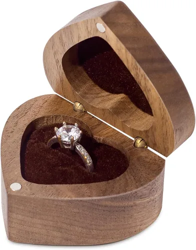 Miniatura 8 de Wislist Caja para anillo de compromiso de madera con forma de corazón grabado para propuesta de boda
