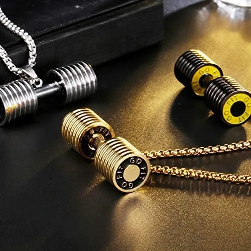 Miniatura 3 de Collar con colgante de barra para hombre, gimnasio, fitness, gimnasio, cadena con colgante para hombres y niños, incluye cadenas de 23.7 pulgadas