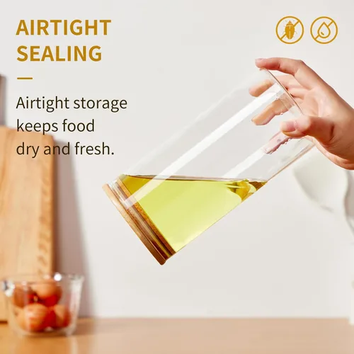Miniatura 4 de Tarros de almacenamiento de vidrio cuadrados con tapas[Juego de 5], perfectos para pasta, galletas, nueces, café, cereal, harina, organice su cocina