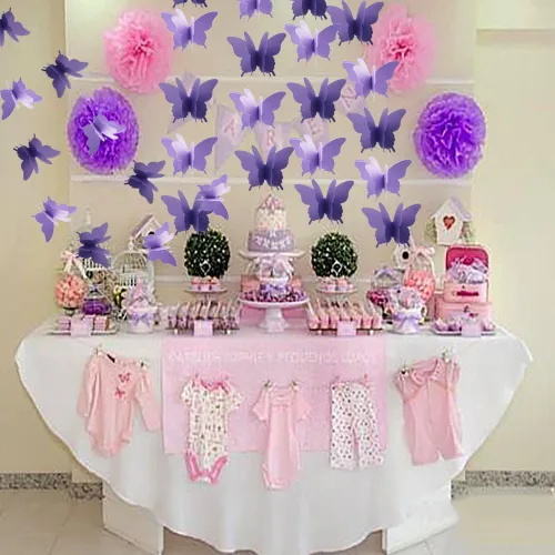 Miniatura 4 de Guirnalda de mariposas 3D de 36 pies, serpentina colgante de papel degradado rosa para bodas, fiestas de cumpleaños, baby shower, decoración