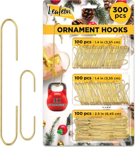 Leafeon Paquete de Ganchos para Adornos Navideños - Colgador de Adornos para Navidad - Ganchos Esenciales para Colgadores de Adornos (300 piezas
