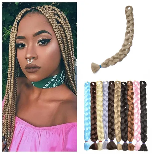 Miniatura 70 de Benehair Extensiones de cabello trenzado ombré de 24 pulgadas, 1 paquete de extensiones de cabello trenzado jumbo de alta temperatura, cabello