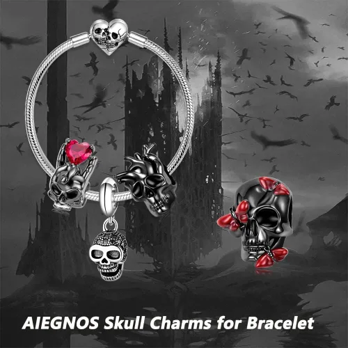 Miniatura 5 de AIEGNOS Dijes de calavera para pulsera de plata de ley 925 con diseño anatómico de corazón de pulmón, cerebro de calavera, esqueleto gótico