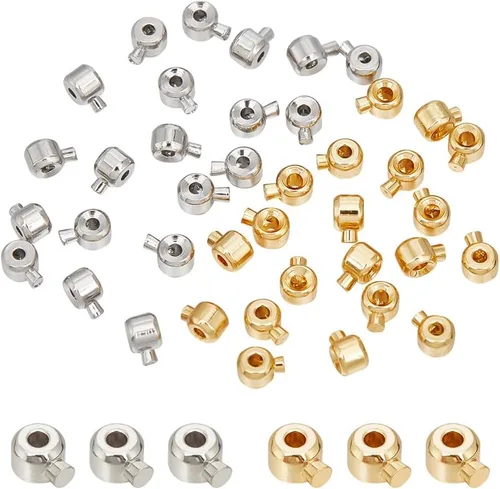 Arricraft 40 cuentas engarzadas de latón, cuentas de columna de 2 colores, tapas de extremo de cordón de metal, espaciadores de rondelle sueltos