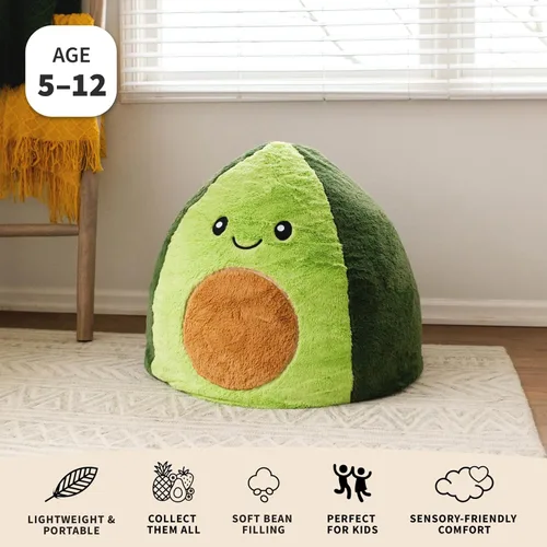 Miniatura 7 de Big Joe Avocado PlushiPals - Puf súper suave para niños, mezcla de poliéster de felpa ultrasuave, 2.5 pies recargable